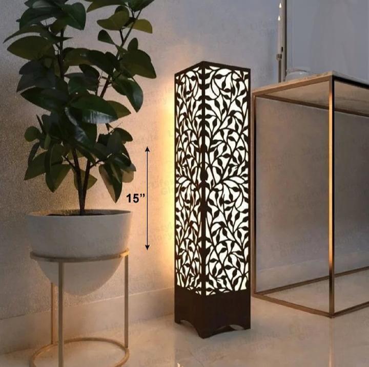 Decorative Wooden Leaf Pattern Lamp – 15” Ambient Light