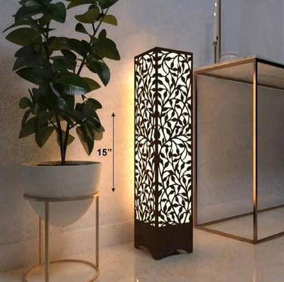 Decorative Wooden Leaf Pattern Lamp – 15” Ambient Light